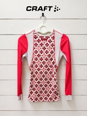Craft Active Base Layer Top – White & Pink Geometric Print – Size S